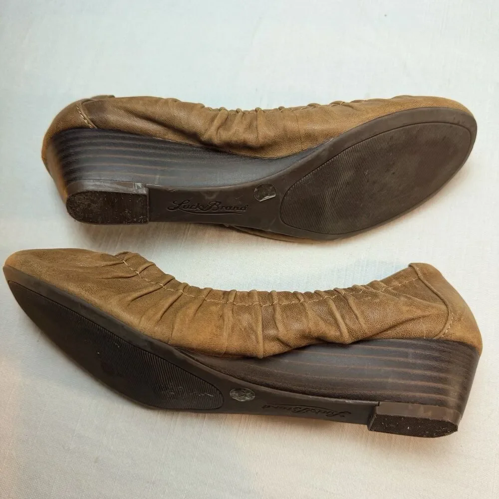Lucky Brand Shoes Womens 8.5 M Camel Tan Leather Wedge Ballet Flats Bohemian